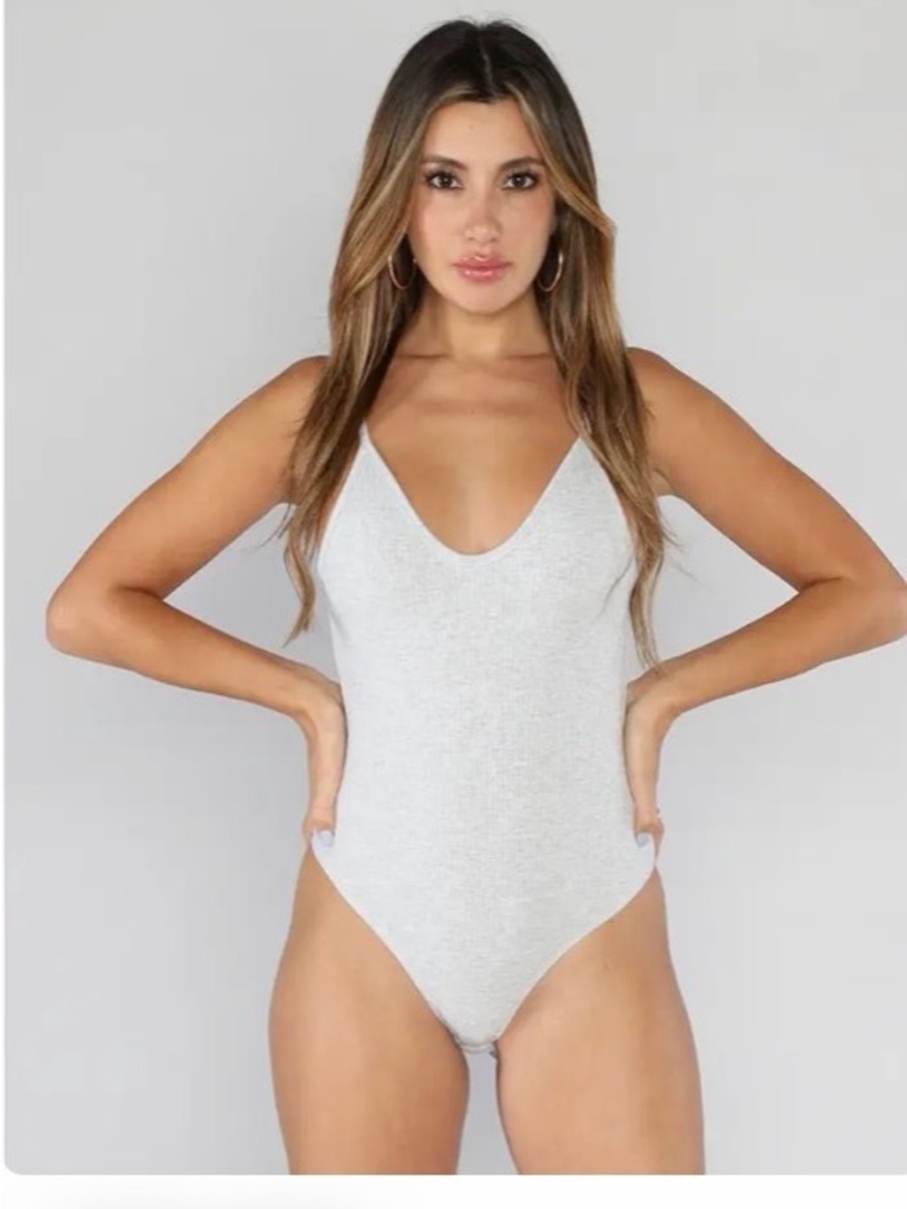 Makers of Dreams light grey ribbed criss cross adjustable straps bodysuit M NWT